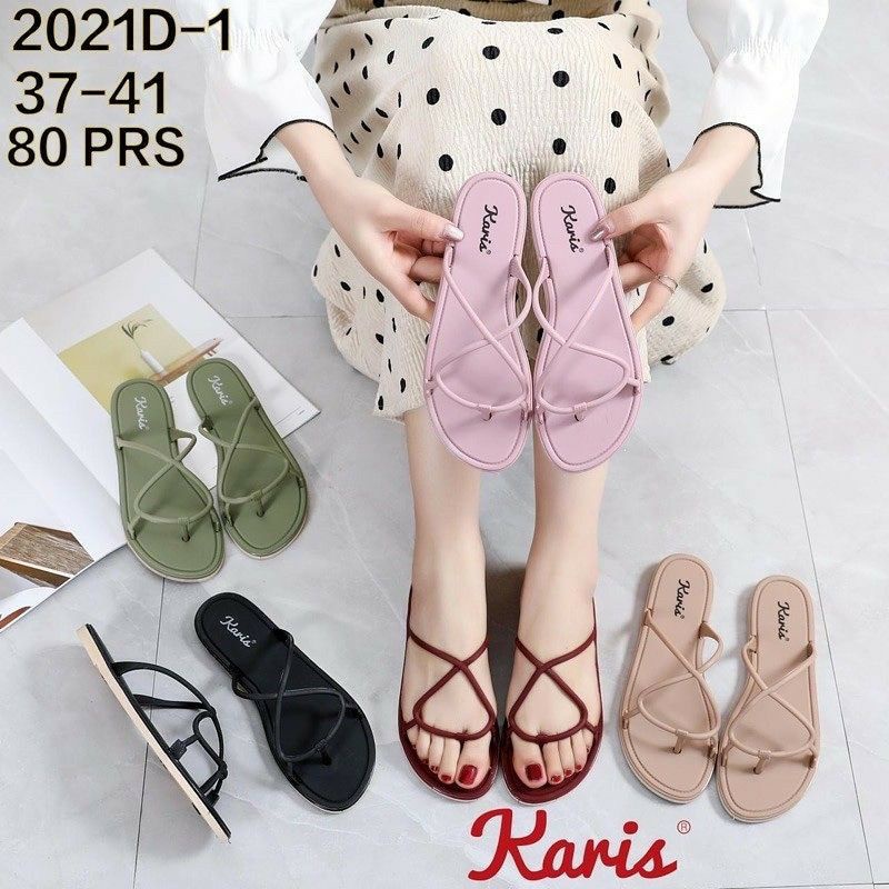 KARIS SANDAL JELLY WANITA IMPORT JEPIT TEPLEK TALI SILANG 2021D-5