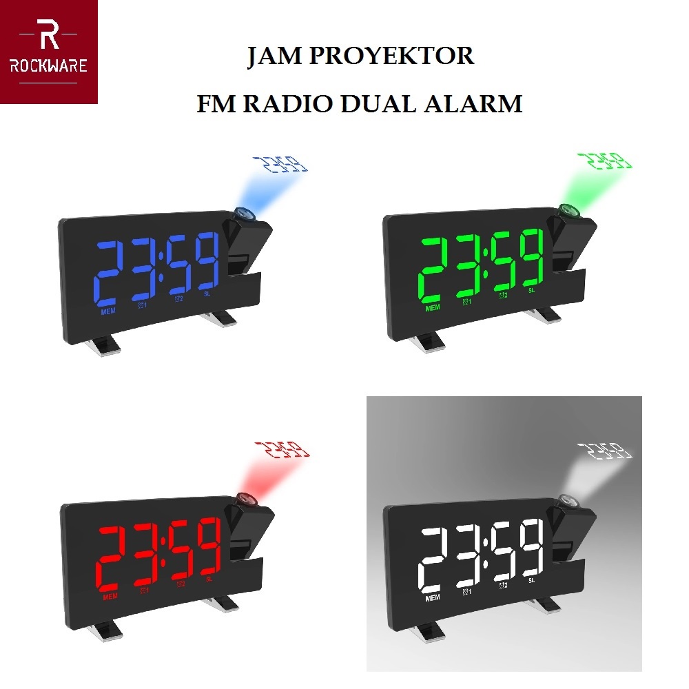 ROCKWARE RW-EN8831 Jam Meja Proyektor FM Dual Alarm Projection Clock