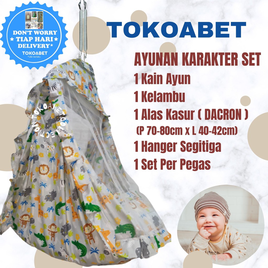 SET Ayunan Kain Karakter Manual Per Hanger Kelambu Alas Kasur Perlengkapan Tidur Bayi Baby Anak NEW VARIAN TOKOABET