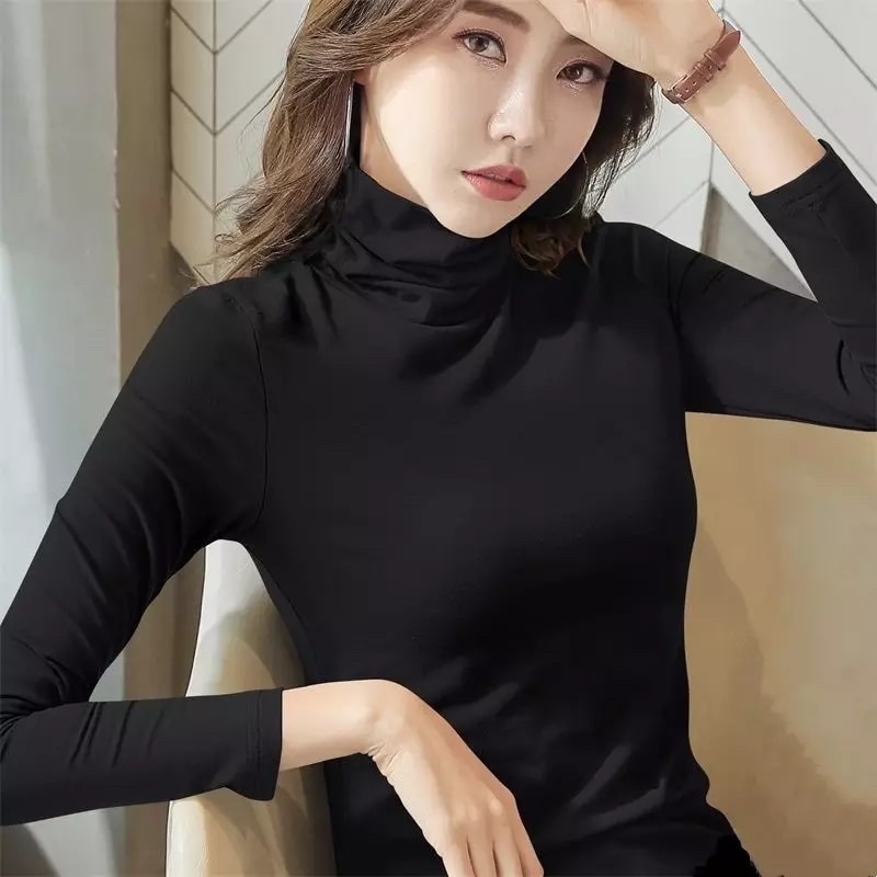 Realpict !! Baju Turtleneck Hitam Lengan panjang Spandek