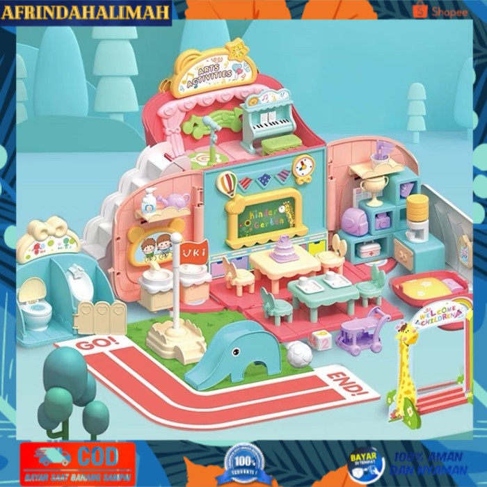 

[TERBARU] Back Pack Set mainan edukasi rumah sekolah boneka doll house koper set