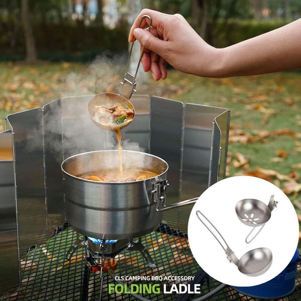 Lanfy Sendok Titanium Murni Alat Dapur Kitchen Anti Karat Lipat Slotted Spoon Camping Soup Ladle