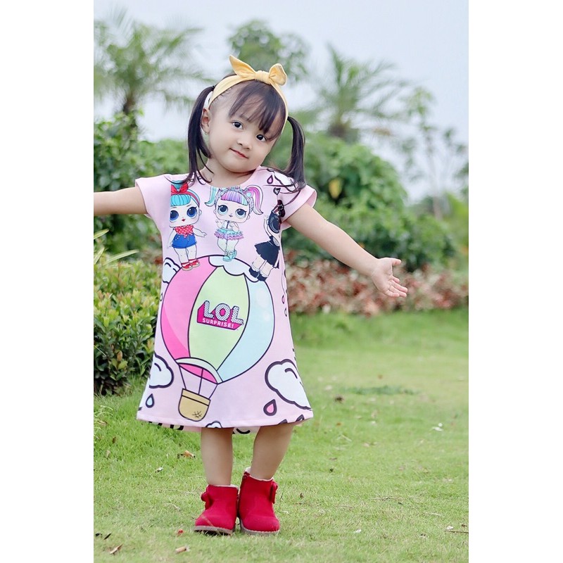 DAILYDRESS SCUBA PRINTING KARAKTER LOL,HOMEDRESS,BAJU ANAK CEWEK,BAJU ANAK LUCU,DRESS ANAK