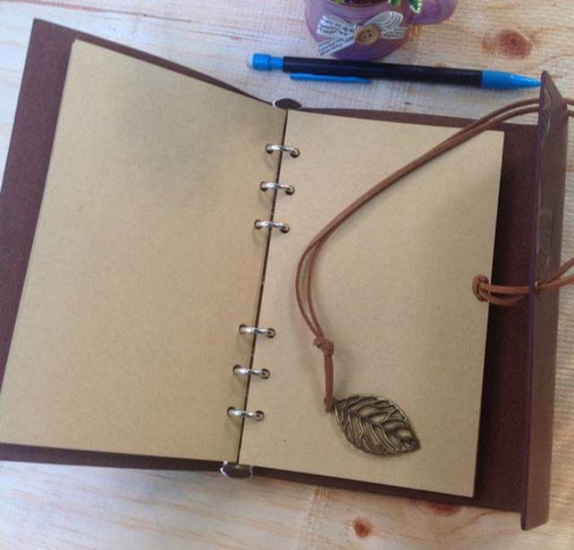 

HJK Buku catatan binder kulit retro leaf kertas A6 brown coklat