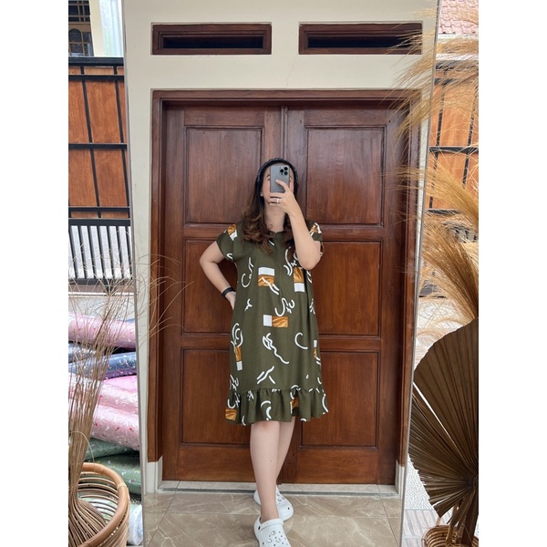 Daster Viral | Daster Ruffle Rayon | Daster Kekinian-Camel army