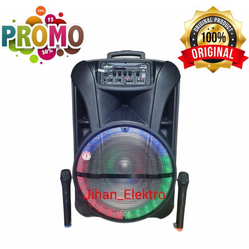 Salon Aktif Portable 15 Inch DAT DT 1535 Bluetooth Radio FM USB Free 2 Mic Wireless Speaker Karaoke