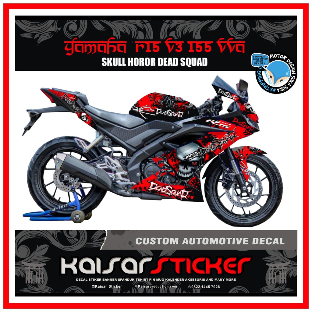 STIKER DECAL YAMAHA R15 VVA V3 FULL BODY SKUL TENGKORAKK