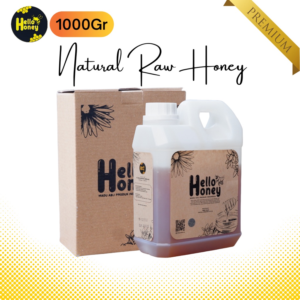 Madu Hello Honey Murni Asli 100% | Madu Manis Berat 1000 gr (1 kg) Natural Raw Honey | Madu Hutan Badui Rasa Uray