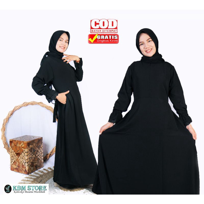 GAMIS JETBLACK PREMIUM TERMURAH / GAMIS POLOS HITAM/ GAMIS JETBLACK SYARI RENDA TANGAN