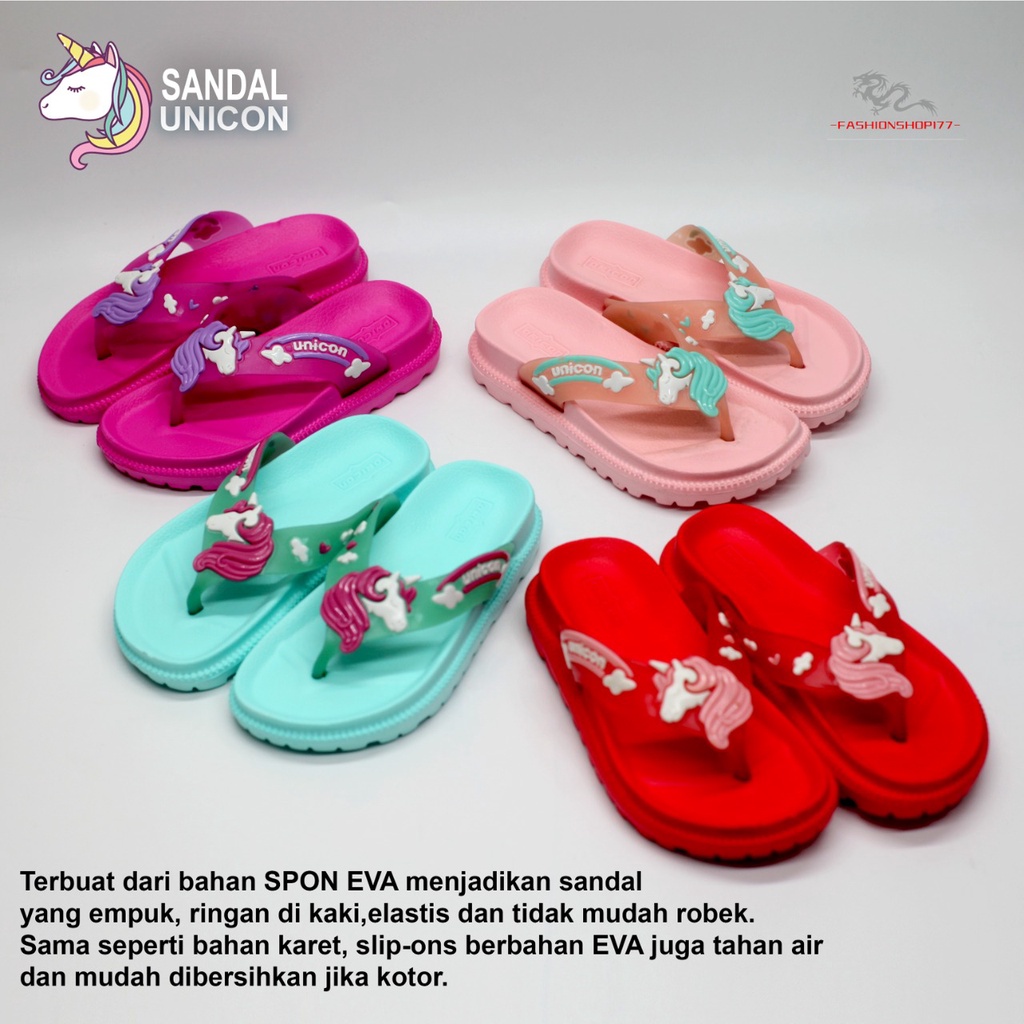 Sandal Jepit Anak Perempuan Bahan Karet Motif Unicon Size 24-35