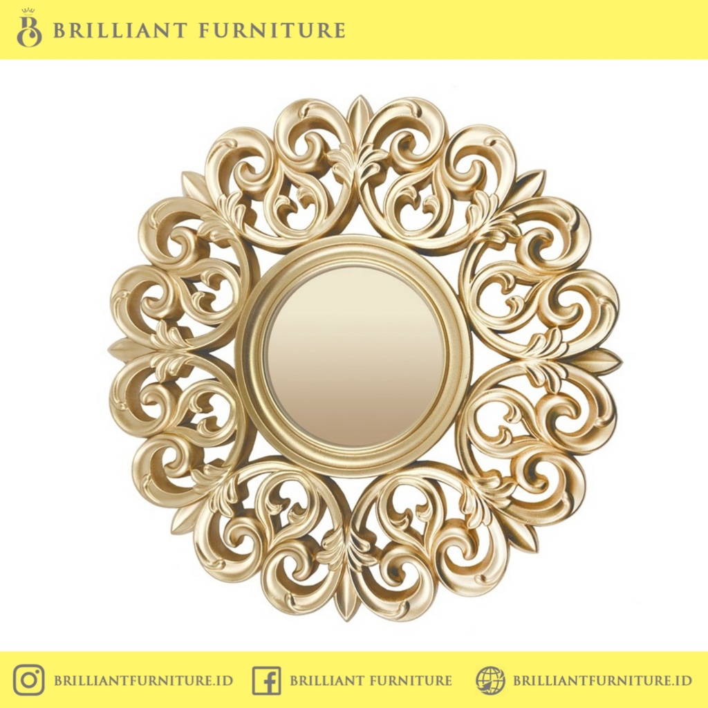 PIGURA KACA CERMIN HIAS DINDING BULAT UKIR JEPARA GOLD MEWAH
