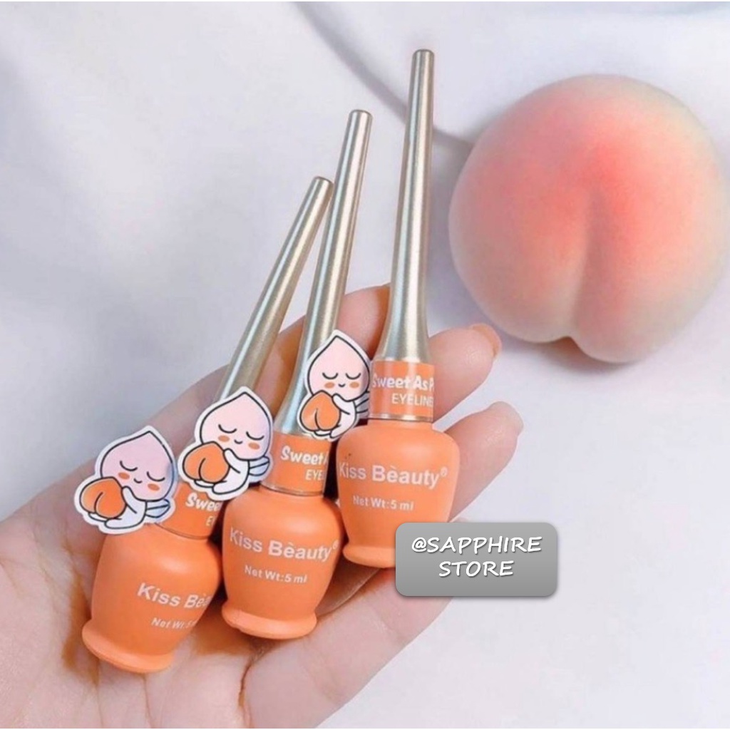 Eyeliner Waterproof Kiss Beauty Peach ORIGINAL 100% THAILAND / Eyeliner Anti Air dan Tahan Lama Bentuk Eyeliner Pencil Tahan Air / Eyeliner Kuas Lembut Kiss Beauty TERLARIS Pelengkap Mascara Waterproof Kosmetik Wanita Make Up Eyeliner Spidol