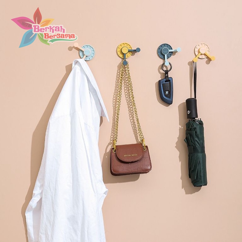 RT104 Gantungan Hanger Hook kunci tempel 2 kait bentuk jam 2 warna rotasi 360ͦͦͦͦ BB6467
