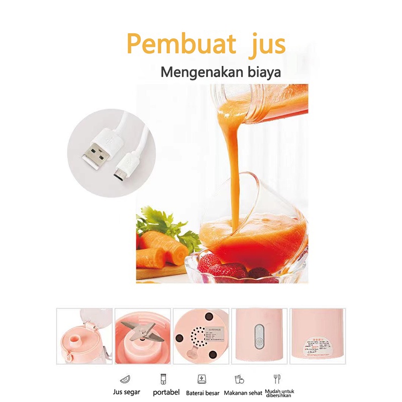 ❤Freedom❤ Blender Portable - Blender Juice USB 4 Mata Pisau/2 in 1 Botol Minum Jus Blender Portabel Mini Listrik peralatan makan