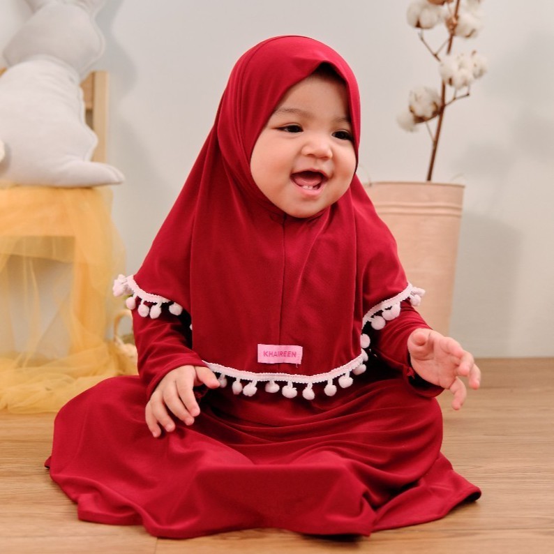 Gamis Bayi Perempuan Pompom Jersey Import / Gamis Anak Khaireen Newborn 1 Tahun / Gamis Bayi