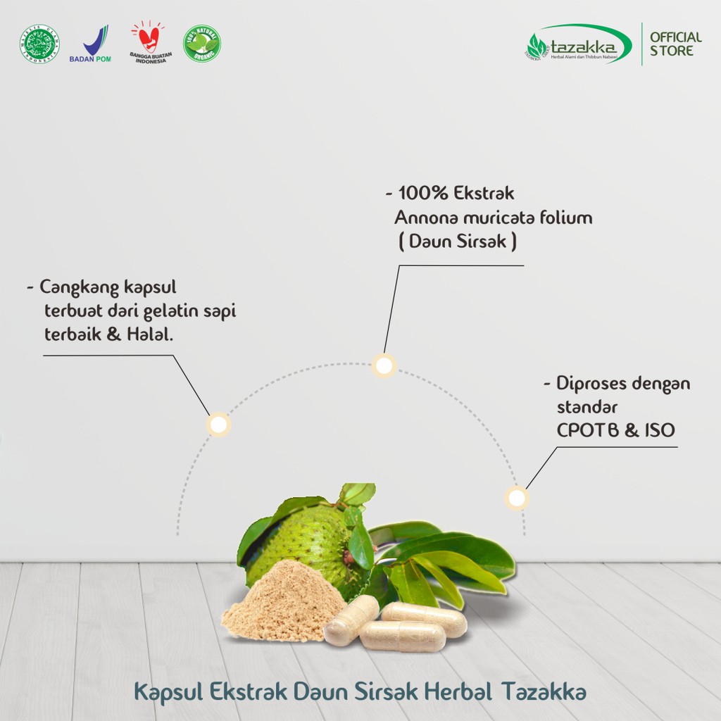 Obat Kanker | Obat Tumor Herbal | Kapsul Herbal Daun Sirsak isi 60 Kapsul HALAL BPOM Origina Ampuh