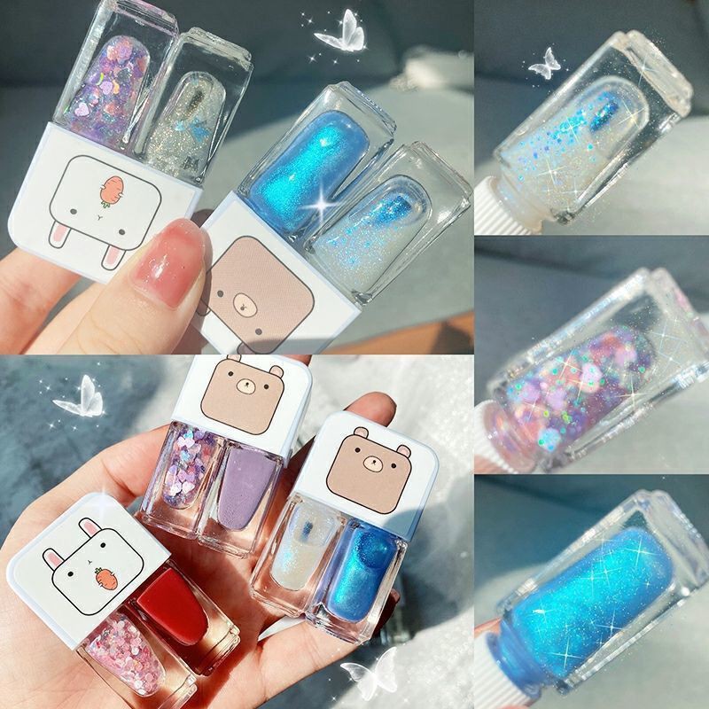 Kutek cat kuku halal korean nail polish waterbased 2in1 two tone dua warna maxfine glitter gel korea