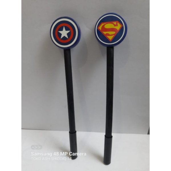 

pulpen unik | pulpen lucu | pulpen logo captain america | logo superman | pulpen anak anti malas