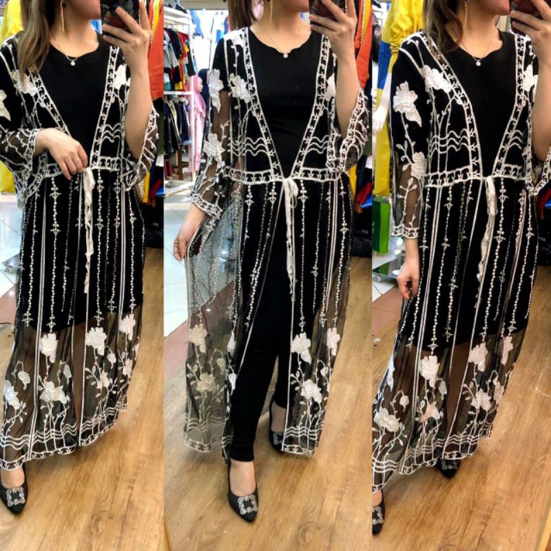LACE OUTER CARDIGAN BLOOMY// LONG  OUTER MATAHARI // ORIGINAL IMPORT BANGKOK-Bunga juntai