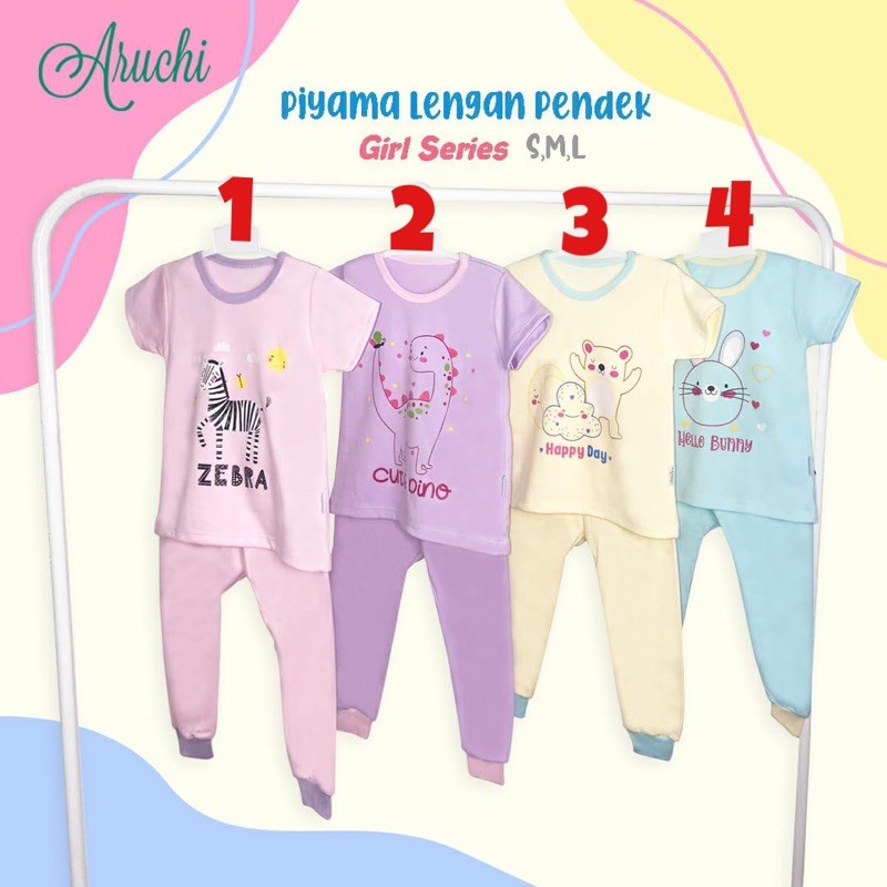 Aruchi Setelan Piyama Polos Sablon Pendek-Panjang / Panjang-Panjang