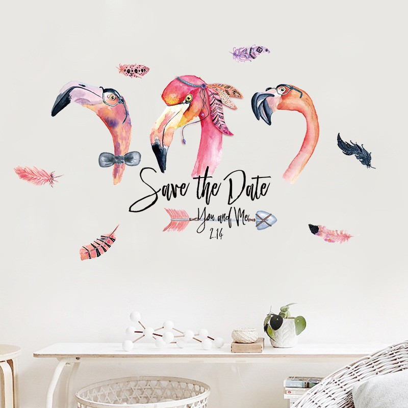 Reliza Wall Sticker Flamingo Save The Date Bird Stiker Dinding LDR