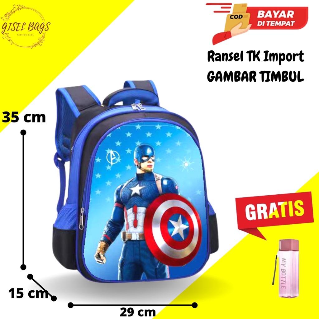 GB Tas sekolah anak laki laki Tk gambar Timbul Tas anak Tk ransel import