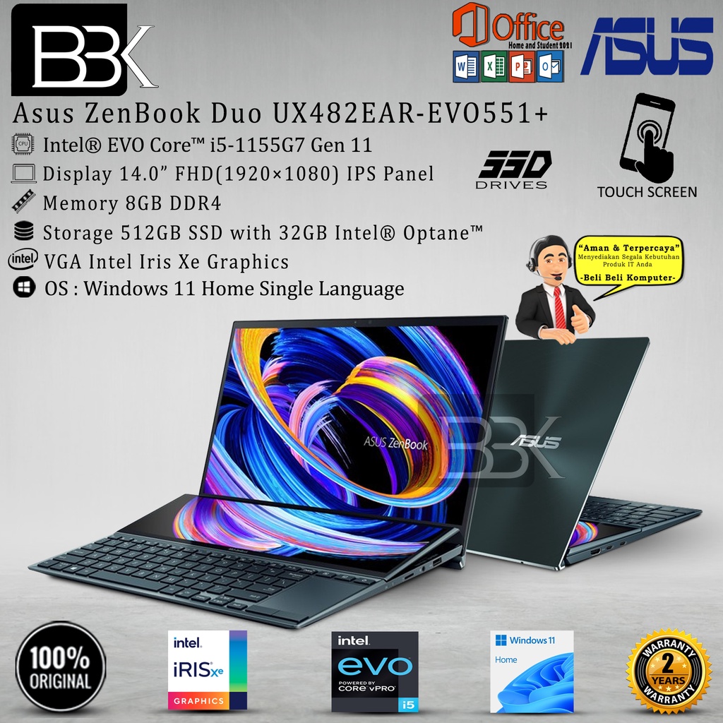 Jual Asus Zenbook Duo Ux Ear Evo I G Gb Gb Ssd W H Ohs Yr Shopee Indonesia