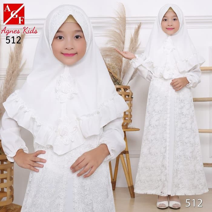 Gamis Anak Perempuan Umur Model Terbaru Trendy Modern Kekinian  PU230 Agnes Gamis Putih Anak Peremp