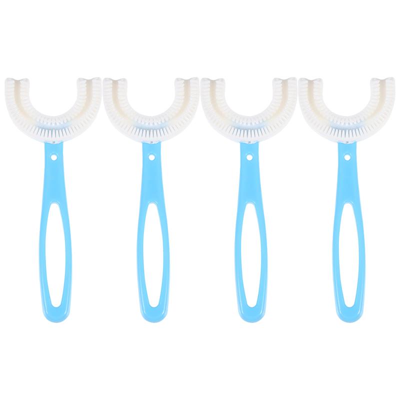 4pcs Sikat Gigi Anak Bentuk U Bahan Silikon / Training Toothbrush / Tooth Brush Baby Silicon type U Sikat Gigi Anak Sikat-4pcs Biru(6-12 Tahu)