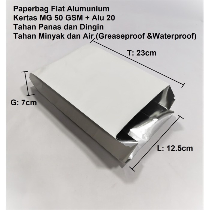 

NEW Paperbag Flat Alumunium 12.5x7x23cm Tahan Panas, Dingin, Minyak, Air.