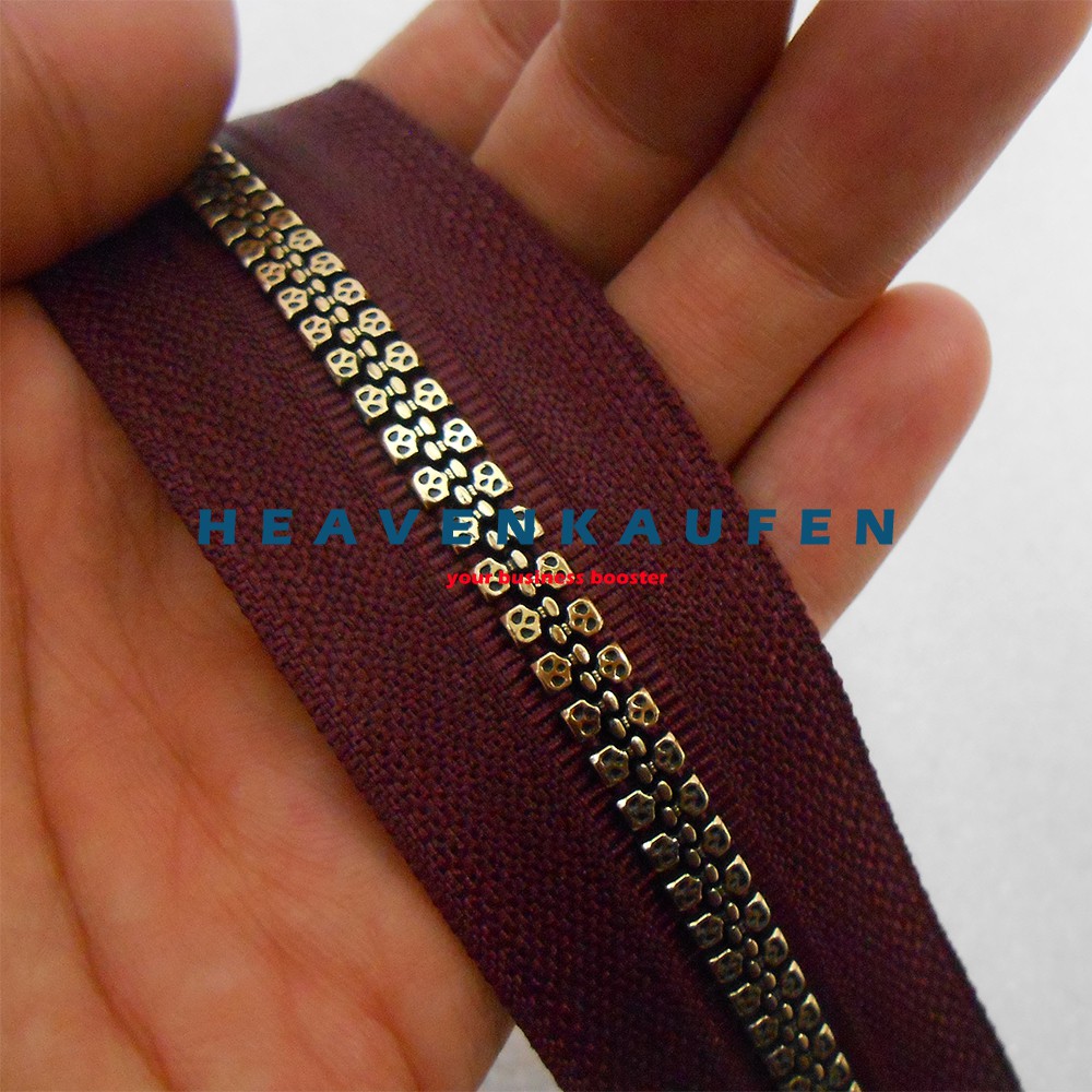 Resleting Zipper 100 cm (1 Meter) Merah Hati Marun - Gold Muda Kode A Untuk Jaket Abaya Gamis Dll