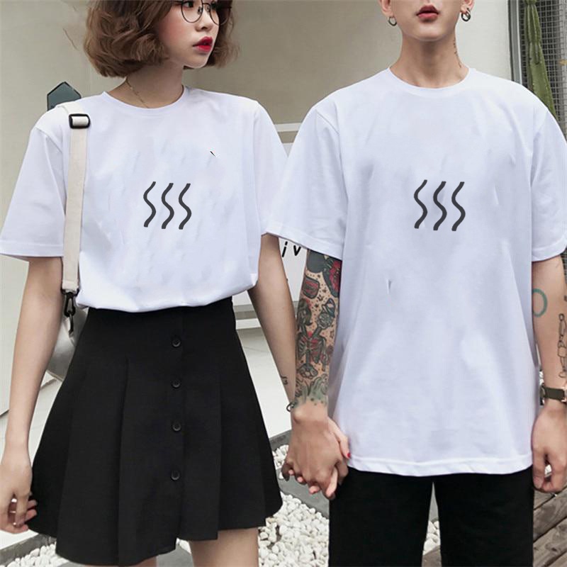KAOS COUPLE baju pasangan simple lengan pendek polos putih grosir kaos kapel - WAVY