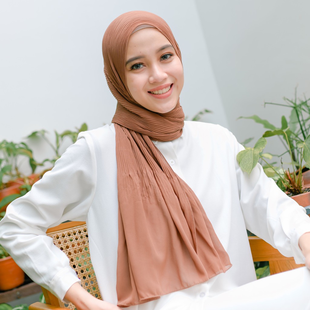Lozy Hijab - Bawal Pleats Shawl ( Pashmina Plisket )-Walnut