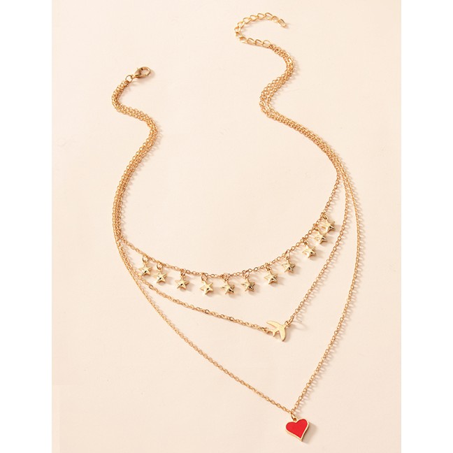 LRC Kalung Fashion Gold Color Alloy Multilayer Love P82867