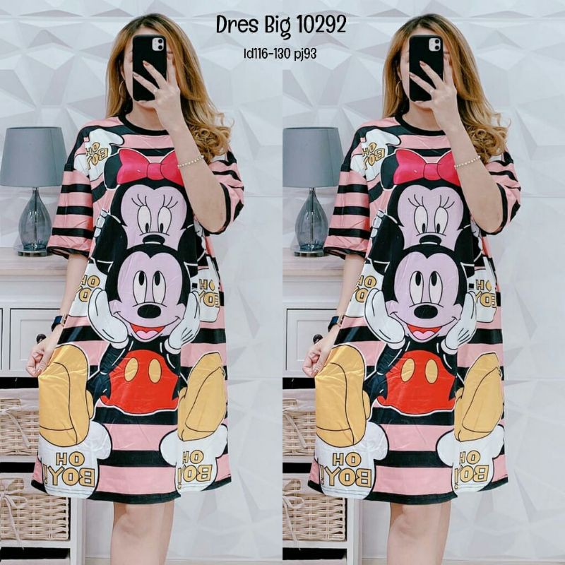 Mickey Mouse Midi Dress Wanita Bahan Scuba Import Allsize - 10292