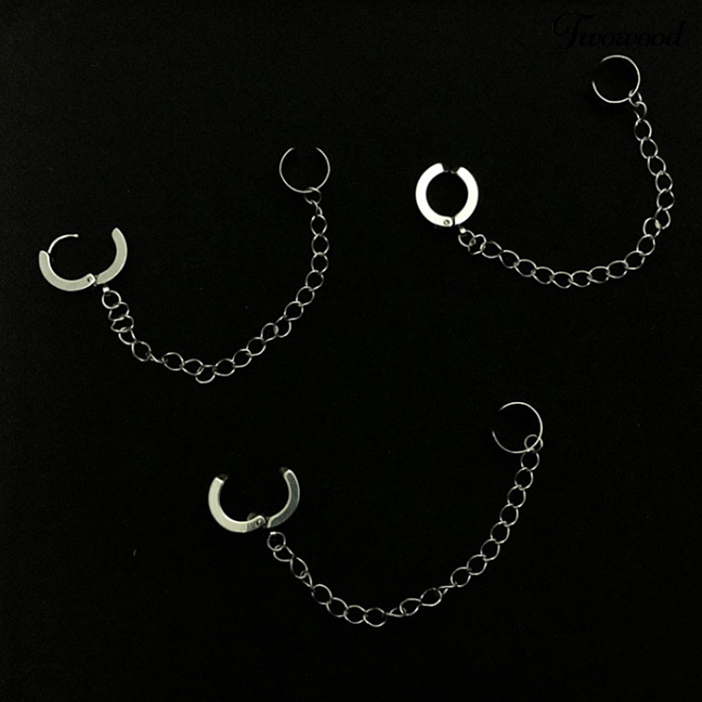 Twowood 1Pc Circle Long Chain Ear Clip Titanium Steel Non-Pierced Piercing Clip Earring for Daily Life