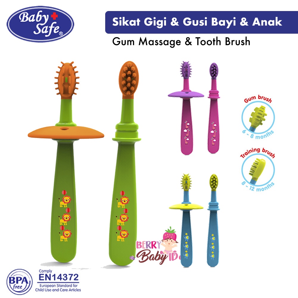 Baby Safe Gum Massage &amp; Toothbrush Sikat Gigi Bayi Anak Training Brush Berry Mart