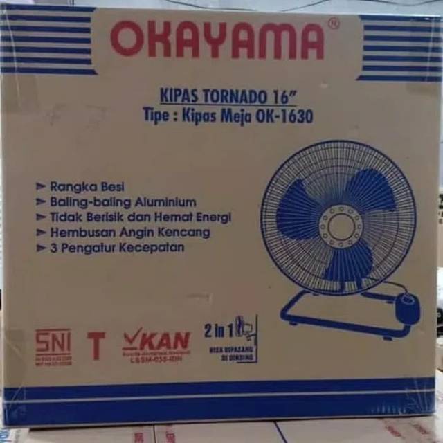 Kipas Angin Besi Tornado 2in1 (Meja dan Dinding) 16 inch Okayama