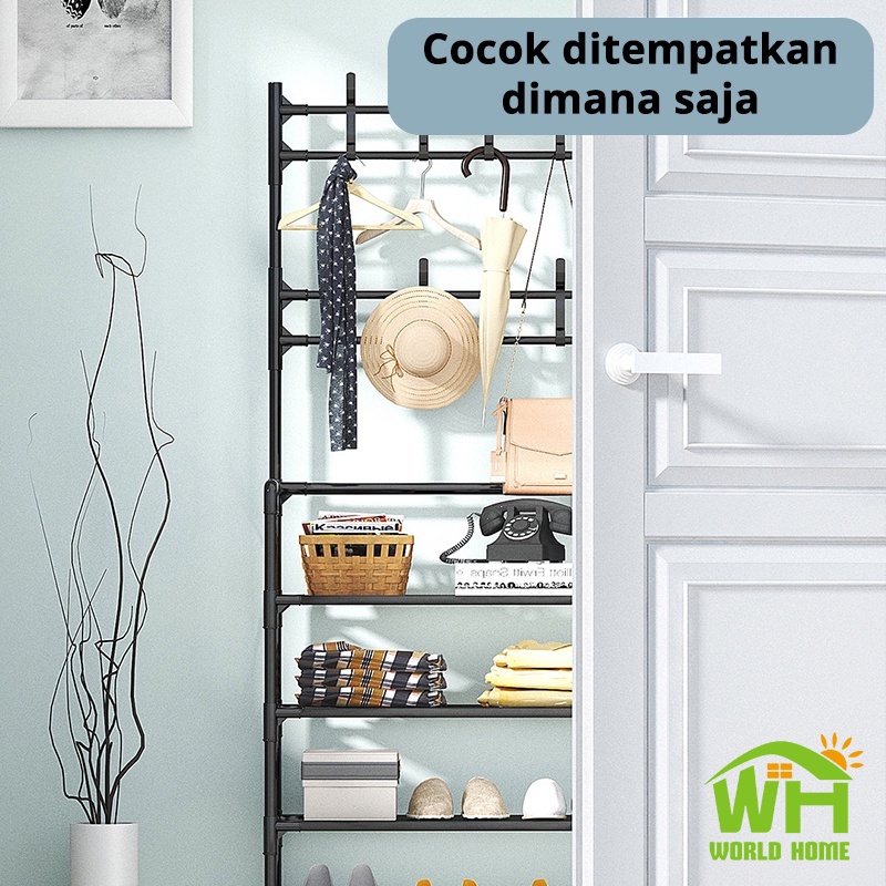 COD Rak Gantungan Baju Stand Hanger Rak Sepatu Tempat Penyimpanan Jaket Topi Tas Serbaguna Multifungsi GOSHOP88