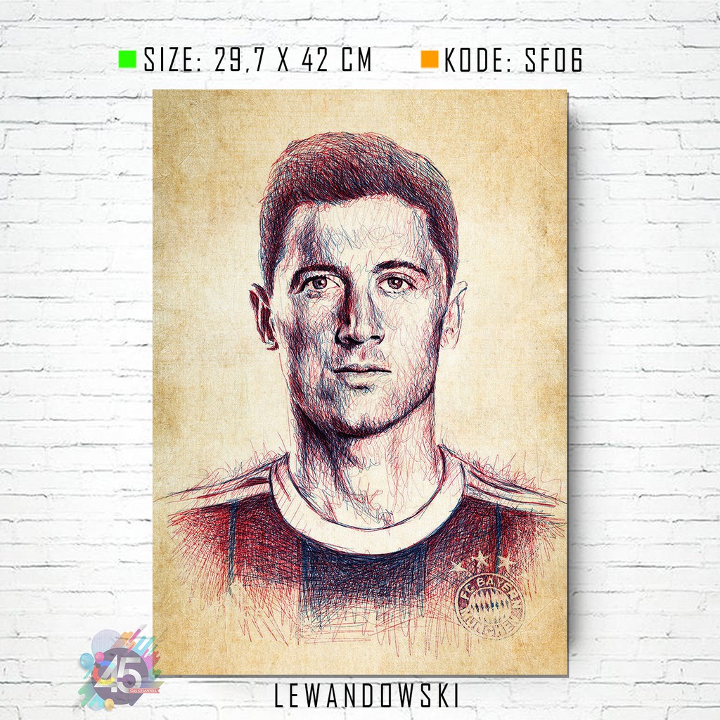 Sport Poster LEWANDOWSKI Jumbo Size Hiasan Dinding Kayu Pesepak Bola Polandia