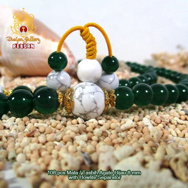 108 pcs Mala / Tasbih Agate Hijau 8 mm with Howlite Separator