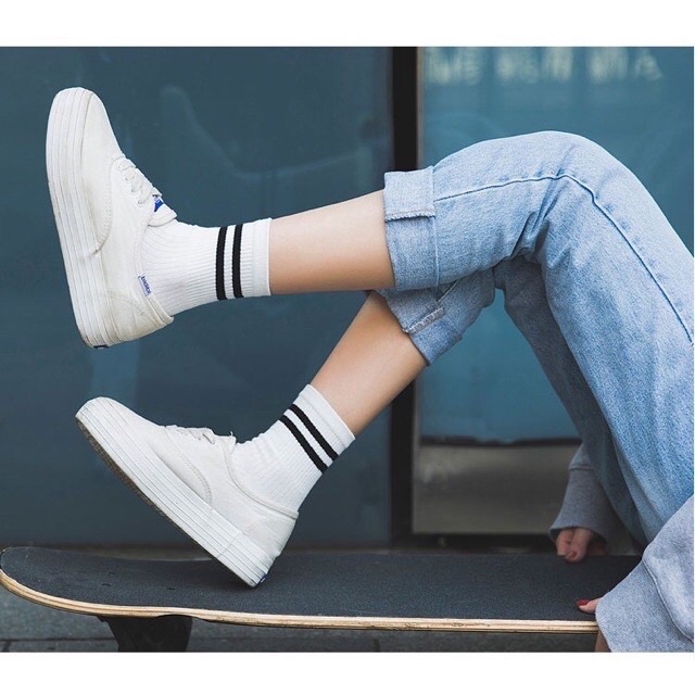 Koas Kaki Korea Strip Unisex Import Qualityy Pria Wanita Kaos kaki sport Kaos Kaki