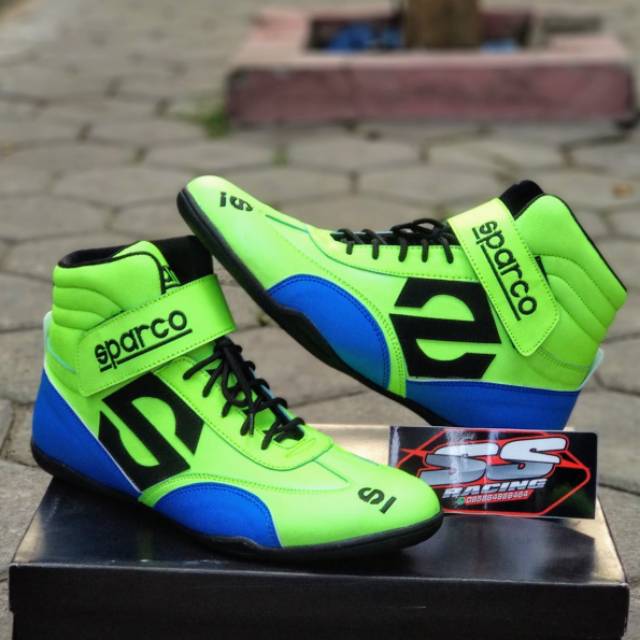 Sepatu balap casual drag bike race touring biker gokart Cornering biru hijau stabilo baru murah