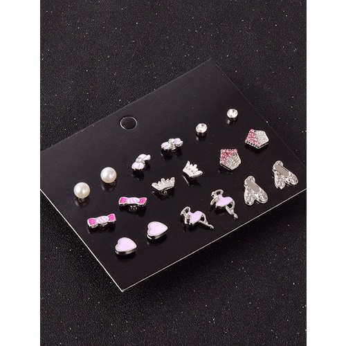 LRC Anting Set Fashion Pink Drop Oil Combination Set Earrings V35412