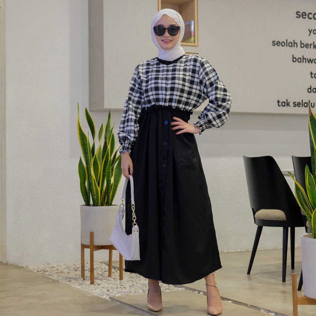 Hanna Flanel Maxy/Dress Wanita Premium/Dress Kotak/Gamis Flanel/Gamis Lebaran/Gamis Kotak2