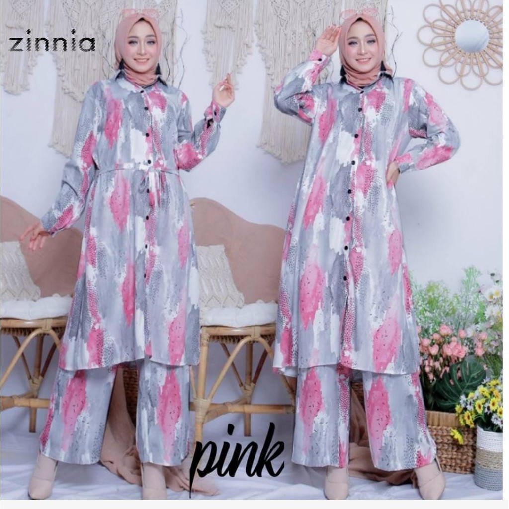 MODEL BARU)SIZE S-M,L,XL/ SETELAN TUNIK ZINNIA/LONG TUNIK RAYON/SET BAJU SETELAN WANITA/SIZE JUMBO