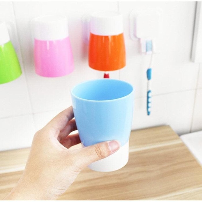 Set Holder Sikat + Gelas Kumur Dengan Suction Cup Untuk Berkumur
