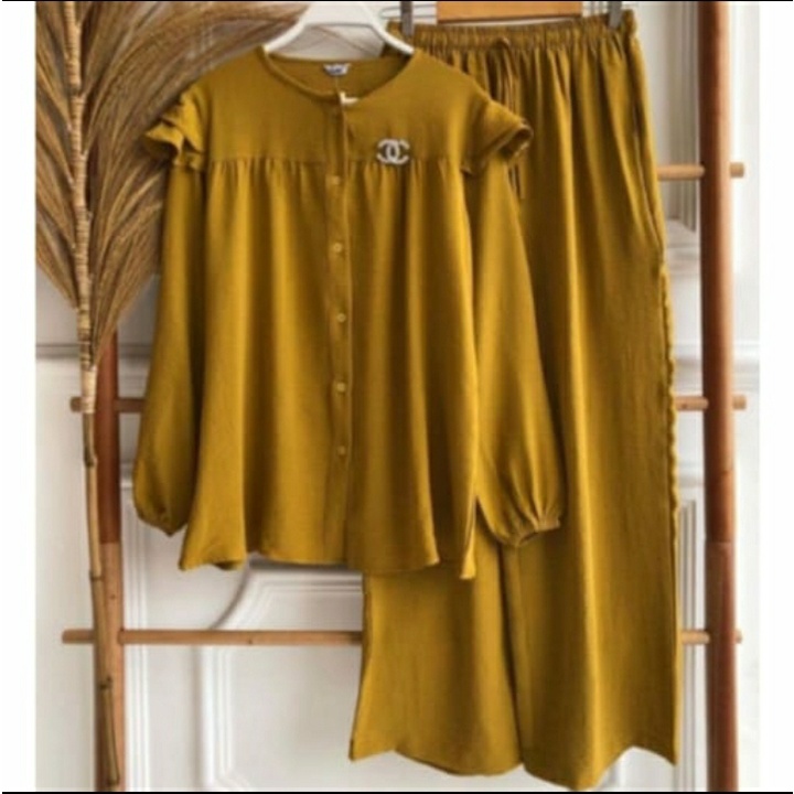 Stelan Wanita Kekinian Bahan Crinkle Airflow Import By Zaza Olshop 99 / One Set Crinkle Airflow / Se