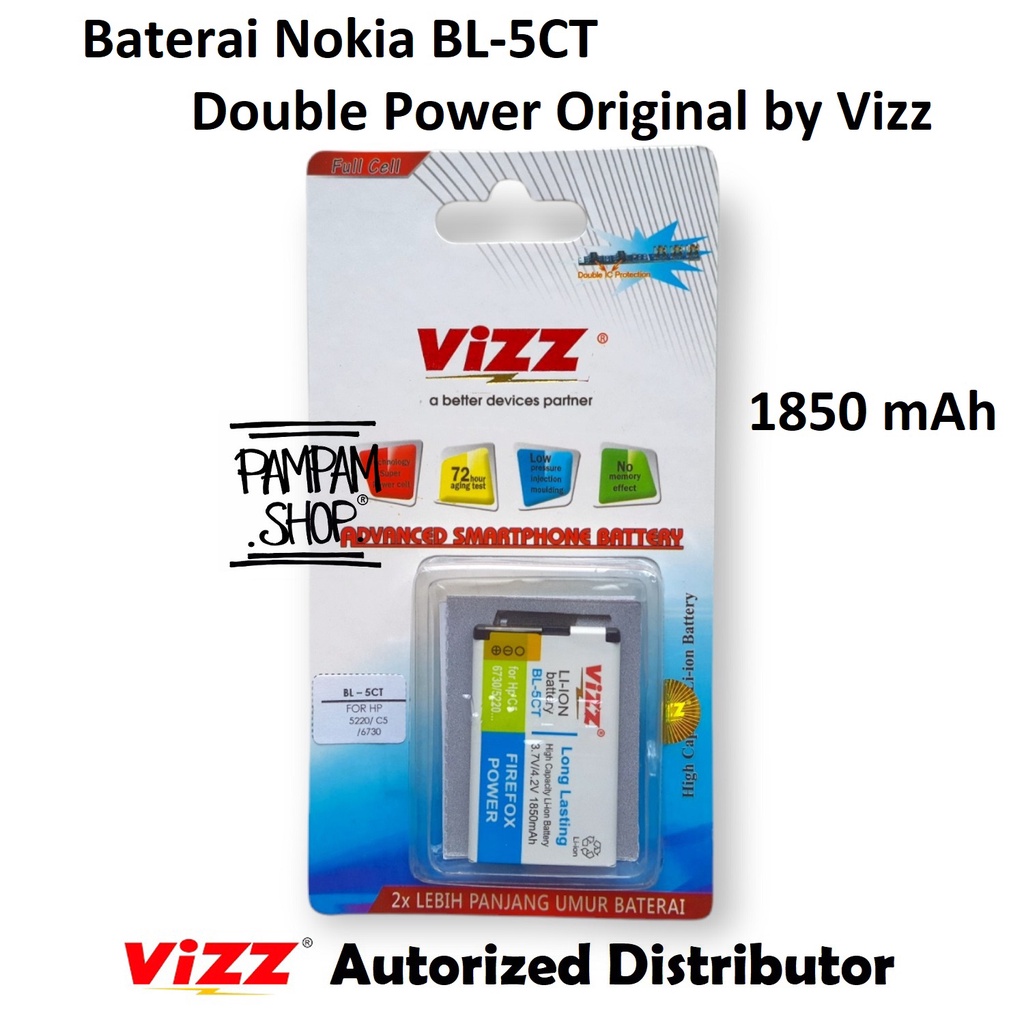 Baterai VIZZ Double Power Original Nokia BL5CT BL-5CT 3720 6303 6303i 6730 Classic 5220 XpressMusic 
