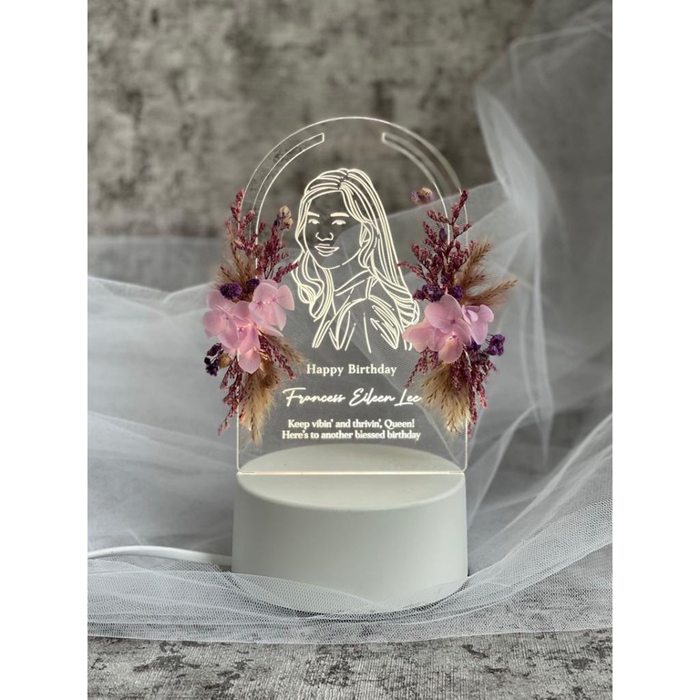 Custom LED Flower Acrylic &quot;LUNA ARC&quot; (Kado Ulang Tahun, Wisuda, Anniversay) UV Print